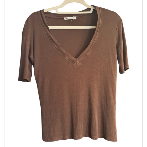 Zara Brown Fitted Short Sleeve Tee - Picture 1 of 3